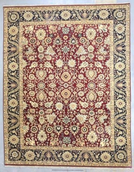 KASHAN RED/BLACK 10X14. THIS FINE ONE OF A KIND HAND KNOTTED RUG DESIGN ORIGINATED IN THE REGION OF