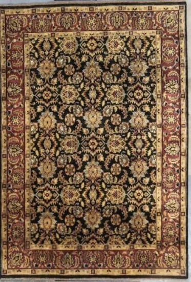 6X9 KASHAN BLACK/PLUM. THIS FINE ONE OF A KIND HAND KNOTTED RUG DESIGN ORIGINATED IN THE REGION OF