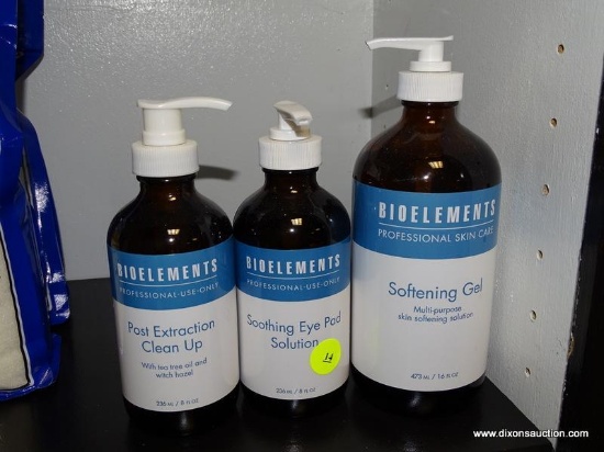 BIOELEMENTS POST EXTRACTION CLEAN UP GEL, SOOTHING EYE PAD SOLUTION & SOFTENING GEL. 3 PC. LOT.