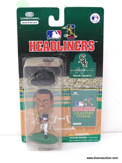 HEADLINERS MLB FRANK THOMAS ACTION FIGURE WITH MINI COLLECTOR'S CATALOG, IS IN BLISTER PACKAGE. ITEM