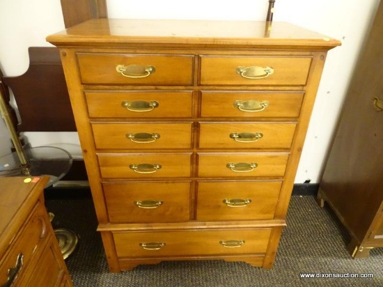 (R1) 7 DRAWER CHERRY TALL CHEST WITH BRASS CHIPPENDALE PULLS. MEASURES 36 IN X 19 IN X 46.5 IN. ITEM