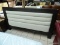 MOMENTUM MODERN KING SIZE HEADBOARD WITH CLOTH UPHOLSTERED ROLLING FRONT. MEASURES 87 IN X 49 IN.