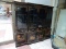 CHINOISERIE JAPAN BLACK LACQUER LIGHTED CHINA CABINET BREAKFRONT WITH 4 UPPER DOORS THAT OPEN TO