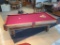 OLHAUSEN 8' OAK & SLATE POOL TABLE WITH RED CLOTH. INCLUDES POOL CUES, BALLS, RACK & OTHER