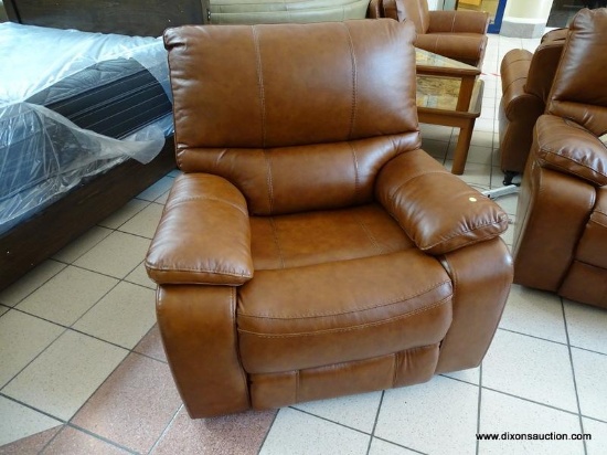 BRAND NEW TOP GRAIN LEATHER POWER RECLINING ARMCHAIR BY ABBYSON. MEASURES 39 IN X 35 IN X 43.5 IN.