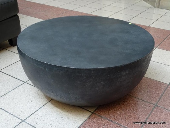 BRAND NEW FERNANDO METAL DRUM COFFEE TABLE IN GRAY. GLOBAL AND ARTISANAL IN FEEL, HANDCRAFTED