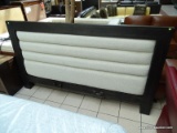 MOMENTUM MODERN KING SIZE HEADBOARD WITH CLOTH UPHOLSTERED ROLLING FRONT. MEASURES 87 IN X 49 IN.