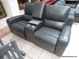 TOMASINO LEATHER POWER RECLINING LOVESEAT IN DARK GRAY. THE TOMASINO TOP GRAIN LEATHER POWER
