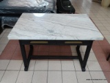 BRAND NEW WHITE MARBLE TOP ISLAND WITH BLACK PAINTED BASE AND 2 DRAWERS ON EITHER SIDE. SIMILAR