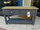 2 DRAWER KITCHEN ISLAND/BUFFET/SIDEBOARD WITH DISTRESSED FINISH TOP, 2 DRAWERS, AND A LOWER SHELF.