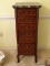 (DR) ONE OF A PR. OF FRENCH ORMOLU MAHOGANY MARBLE TOP SEVEN DRAWER CHEST WITH HERRING BONE AND