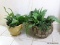 (FOYER) 2 CERAMIC PLANTERS WITH FAUX FERNS-12 IN DIA. X 15 IN H, ITEM IS SOLD AS IS WHERE IS WITH NO