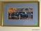 (OFFICE) FRAME AND MATTED CAR PRINT IN GOLD FRAME- 18 IN X 12 IN, ITEM IS SOLD AS IS WHERE IS WITH