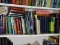 (OFFICE) SHELF 3- MISC.. BOOKS- NORTH AMERICAN CURRENCY, 4 VOLUMES ON HISTORY OF WORLD WAR, GLASS OF