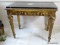 (FOYER) ANTIQUE GOLD GILDED AND HEAVILY CARVED FRENCH NEO-CLASSICAL STYLE MARBLE TOP FOYER TABLE,