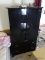 (MBED) ONE OF A PR. OF MODERN BLACK CLOTHING ARMOIRE- 2 DOORS WITH INTERIOR SHELVING AND 2 DRAWERS-