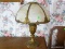 (BED1) ANTIQUE SLAG GLASS PANEL LAMP WITH DOGWOOD MOTIF, NO SIGHTED DAMAGE TO SLAG GLASS- 21 IN H,