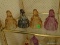 (HALL BATH) 4 COLORED GLASS SOUTHERN BELLES, 1 BEING CARNIVAL GLASS- 4 IN IS SOLD AS IS WHERE IS