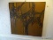 (BACK HALL) FRAMED MODERN ART ON CANVAS IN OAK FRAME- 37 IN X 37 IN, ITEM IS SOLD AS IS WHERE IS