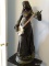 (HALF BATH) ANTIQUE SIGNED BRONZE STATUE OF YOUNG LADY PLAYING A BANJO ( BANJO APPEARS TO BE NOT THE