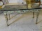 (LR) VINTAGE NEO CLASSICAL STYLE MARBLE TOP COFFEE TABLE WITH DISTRESSED PAINTED AND CARVED BASE- 41