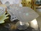 (LR) ART DECO STYLE FROSTED GLASS COMPOTE IN SHELL PATTERN MOTIF WITH ATTACHED FEMALE- 12 IN X 10