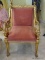 (LR) GOLD GILT FRENCH NEO CLASSICAL STYLE CHAIR WITH ACANTHUS CARVED ARMS WITH EMPIRE SCROLL,