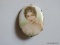(LR) ANTIQUE MINIATURE PORTRAIT ON PORCELAIN BROACH- 2 IN L-ITEM IS SOLD AS IS WHERE IS WITH NO