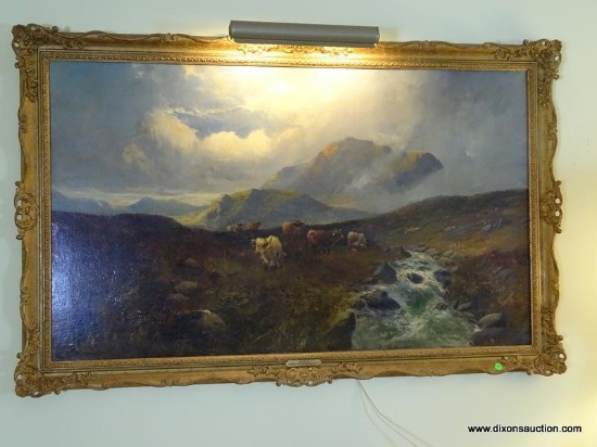 (LR) ANTIQUE OIL ON BOARD OF OXEN- TITLED MORNING BY BRITISH ARTIST ALFRED DE BREANSKI (1852-1928)-