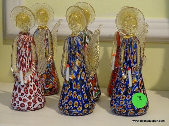 (LR) 6 MURANO GLASS ANGELS- 6 IN H-ITEM IS SOLD AS IS WHERE IS WITH NO GUARANTEES OR WARRANTY. NO