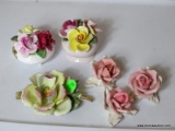 (LR) 6 PORCELAIN FLOWERS- 2 BONE CHINA, 1 CAPODIMONTE WITH BROKEN STEM AND 3 WITH UNRECOGNIZABLE