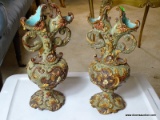 (LR) PR. OF ANTIQUE MAJOLICA VASES MARKED WS&S -14 IN IS SOLD AS IS WHERE IS WITH NO GUARANTEES OR