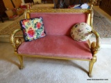 (LR) GOLD GILT NEO CLASSICAL STYLE SETTEE- ACANTHUS ACANTHUS CARVED LEAF WITH EMPIRE SCROLL ,