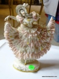 (LR) DRESDEN PORCELAIN DANCER FIGURINE- 9 IN IS SOLD AS IS WHERE IS WITH NO GUARANTEES OR WARRANTY.