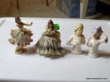 (LR) 4 PORCELAIN FIGURINES- 2 DRESDEN FIGURINES ( ONE DAMAGED)- 4 IN H AND 2 PORCELAIN BUSTS- 3,5 IN