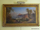 (DR) ANTIQUE 19TH CEN. FRAMED OIL ON CANVAS OF EUROPEAN LANDSCAPE BY SOLMER? IN GOLD GILT FRAME-