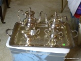 (DR) 5 PC. SILVERPLATE TEA SERVICE WITH ENGRAVED TRAY- ITEM IS SOLD AS IS WHERE IS WITH NO