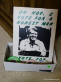(DR) BOX OF JIMMY CARTER CAMPAIGN BUTTONS AND POSTERS, ITEM IS SOLD AS IS WHERE IS WITH NO