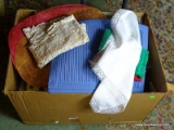 (DR) BOX OF TABLE LINENS- NAPKINS TABLECLOTHS AND PLACEMATS.,ITEM IS SOLD AS IS WHERE IS WITH NO