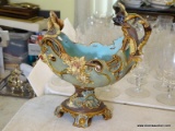 (DR) ANTIQUE MAJOLICA COMPOTE MARKED WS&S- 11 IN X 11 IN, ITEM IS SOLD AS IS WHERE IS WITH NO