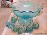 (DR) ANTIQUE HANDBLOWN FRUIT COMPOTE WITH APPLIED SWANS AND 6 SWAN SHAPED BERRY BOWLS ( ONE SWAN