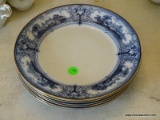 (DR) 6- 19TH CEN FLO BLUE DINNER PLATES, ITEM IS SOLD AS IS WHERE IS WITH NO GUARANTEES OR WARRANTY.