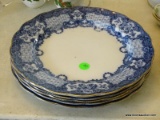 (DR) 5- 19TH CEN. FLO BLUE DINNER PLATES, ITEM IS SOLD AS IS WHERE IS WITH NO GUARANTEES OR