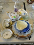 (DR) PORCELAIN LOT; LEFTON CHINA TEA POT, HAND PAINTED NIPPON 6 PC. NUT SET, NIPPON BUTTER DISH,