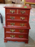 (DR) WOODEN JEWELRY CHEST-8 IN X 6 IN X 11 IN, ITEM IS SOLD AS IS WHERE IS WITH NO GUARANTEES OR