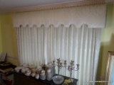 (DR) DRAPES AND VALANCE IN IVORY AND PINEAPPLE PRINT- CURTAINS 7 FT LONG- VALANCE- 7 FT 6 IN X 17