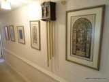 (HALL) NINE FRAMED AND DOUBLE MATTED PRINTS OF STAINED GLASS WINDOWS IN GOLD FRAMES- LARGEST- 21 IN