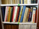 (OFFICE) SHELF LOT OF BOOKS- BOOKS ON POTTERY, VICTORIAN JEWELRY, GARDENING, AMERICAN BUILDINGS AND