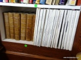 (OFFICE) SHELF LOT OF BOOKS- CONTAIN SIX 1897 LEATHER AND CLOTH BOUND BOOKS OF CHARLES LEVER'S