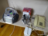 (OFFICE) ELECTRONICS LOT; CD PLAYER, VTECH CORDLESS PHONE AND A PUSH BOTTOM DESK PHONE, ITEM IS SOLD